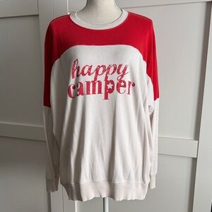 Aerie Red and White “Happy Camper” Crew Neck Sweater